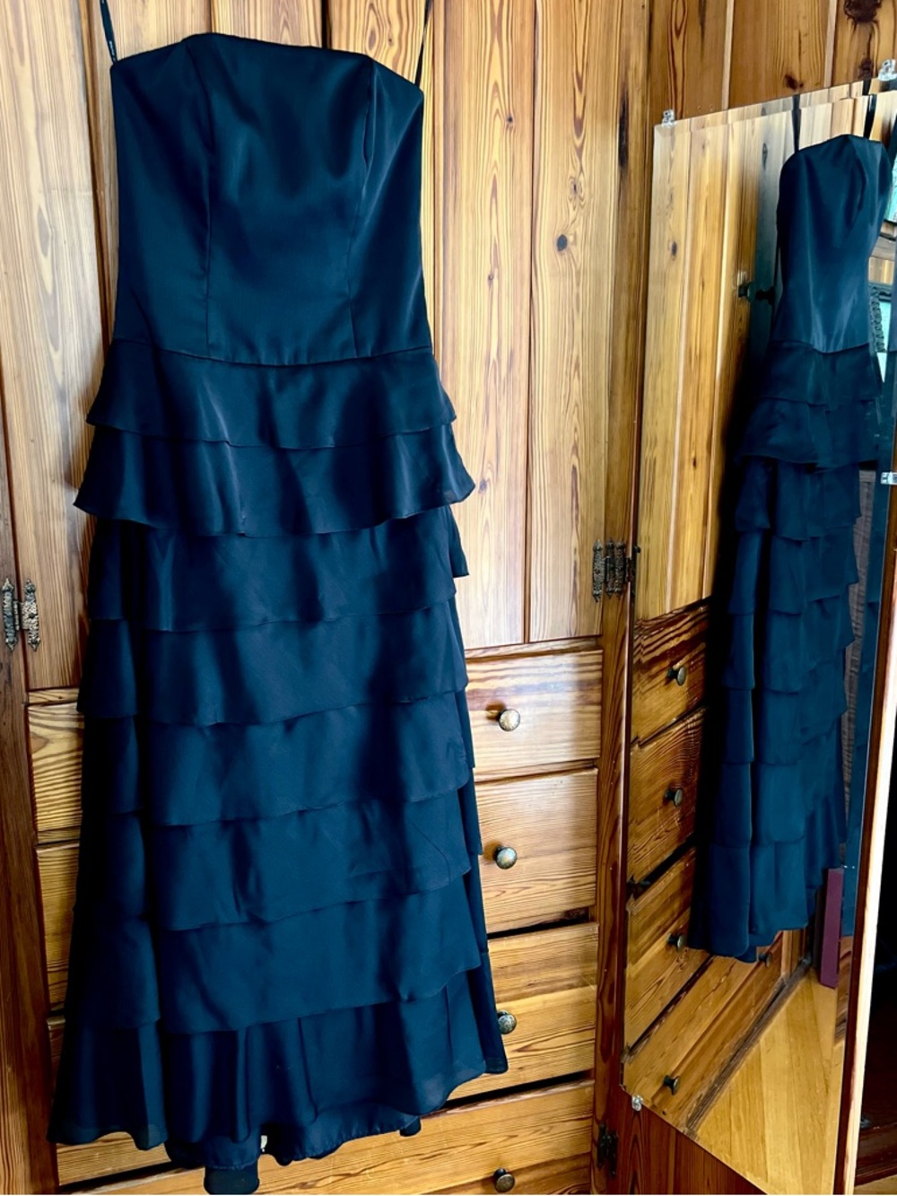 Black Alfred Sung D304 Strapless dress Bridesmaid gown formal prom tiered ruffle